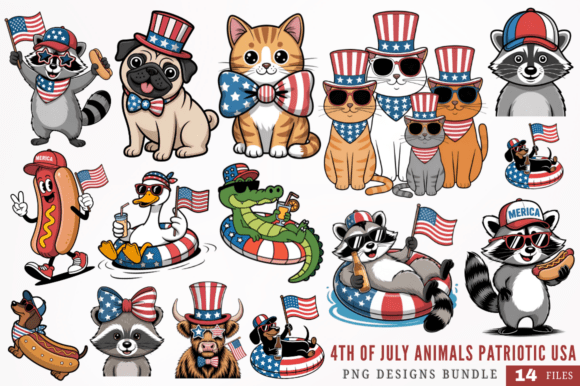 4th of July Animals Patriotic USA Clipart Graphics