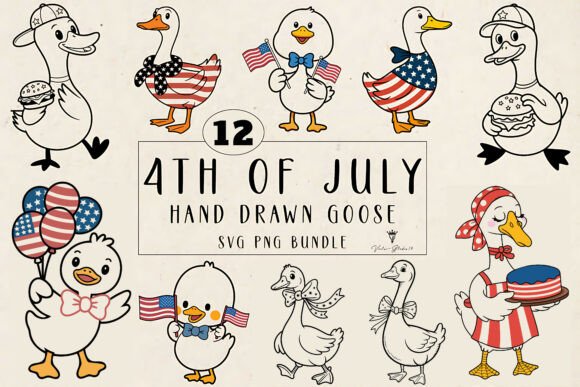 4th of July Hand Drawn Goose Bundle: Graphics & Illustrations