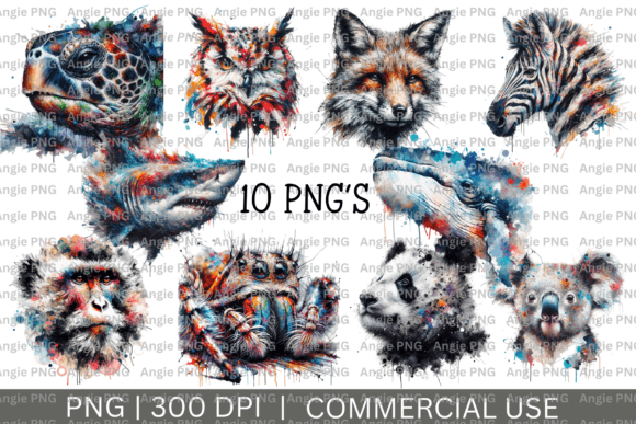 Abstract Watercolor Animal PNG Bundle: Graphics for Crafts & Branding