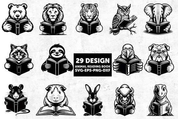 Animal Reading Book SVG Bundle: Graphics for Crafts Projects