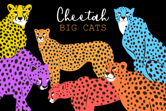 Big Cat Cheetah Minimal Vector Clipart: Graphics & Illustrations