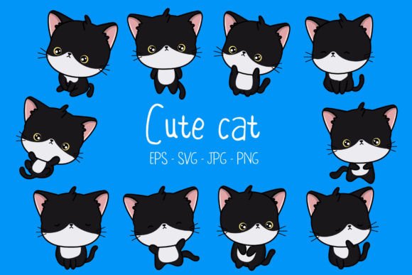 Black Cat Illustrations: Cute Cat Graphics & Illustrations