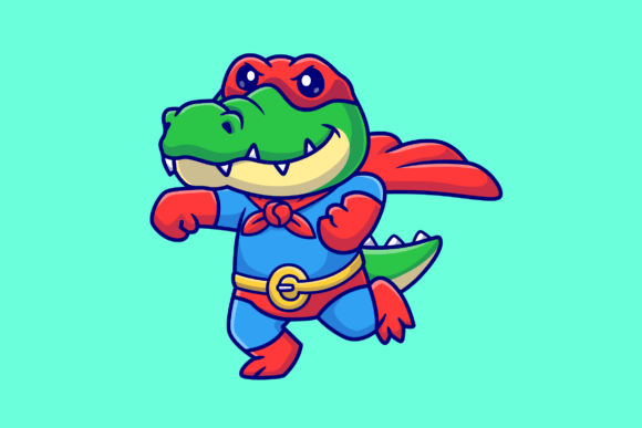 CAPTION Cute Crocodile Super Hero Graphics & Illustrations