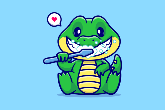 Cute Crocodile Brushing Teeth Cartoon