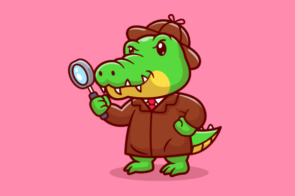 Cute Crocodile Detective with Magnifying: Graphics & Illustrations