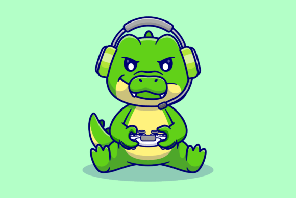 Cute Crocodile Gamer Playing Game