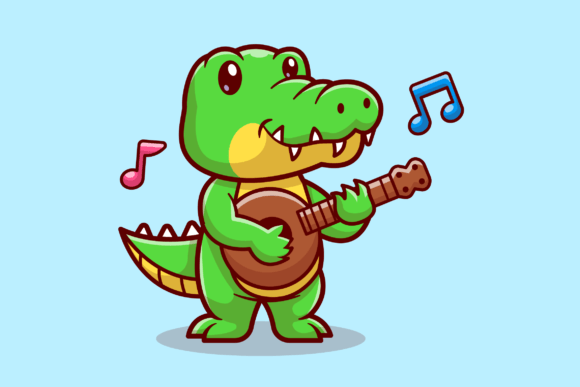 Cute Crocodile Playing Guitar Cartoon Graphics & Illustrations