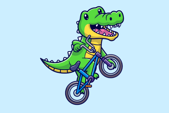 Cute Crocodile Riding Bicycle Cartoon