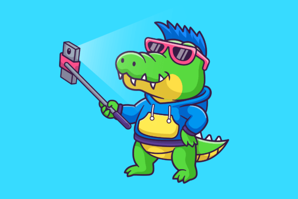 Cute Crocodile Selfie with Phone Camera Graphics