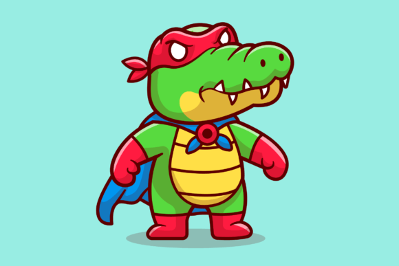Cute Crocodile Super Hero with Cloak: Graphics & Illustrations