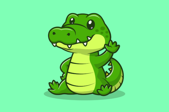 Cute Crocodile Waving Hand Cartoon: Graphics & Illustrations for Real Publishing
