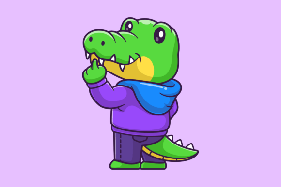 Cute Crocodile Wearing Hoodie Jacket Graphics & Illustrations