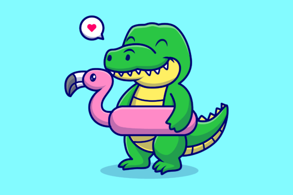 Cute Crocodile with Flamingo Swimming