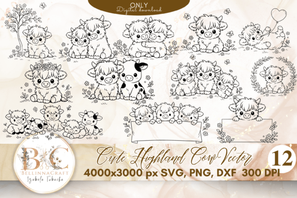 Cute Highland Cow SVG Bundle: Graphics & Illustrations for Sellers