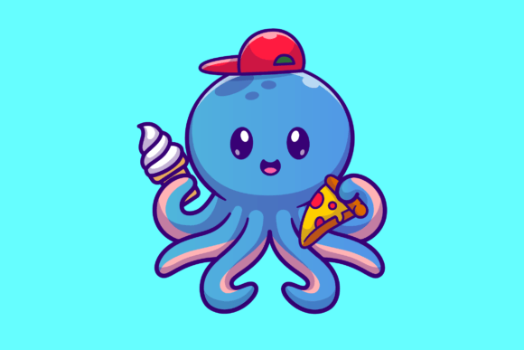 Cute Kid Octopus Graphics & Illustrations