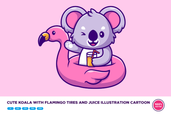 Cute Koala with Flamingo Tires and Juice Graphics