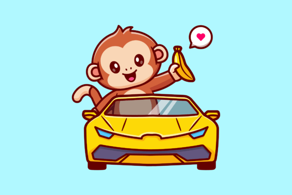 Cute Monkey Driving Car with Banana