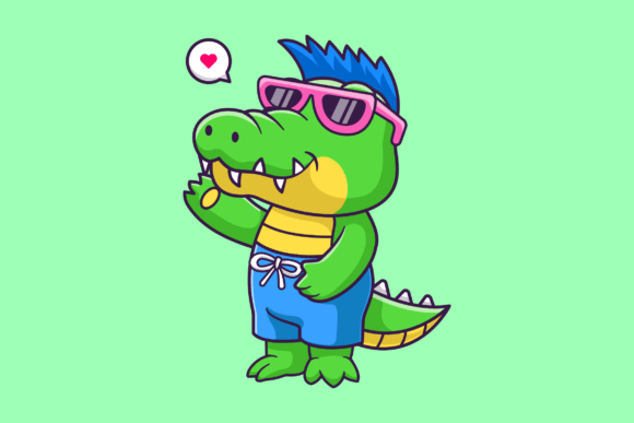 Cute Summer Crocodile Wearing Glasses Graphics & Illustrations