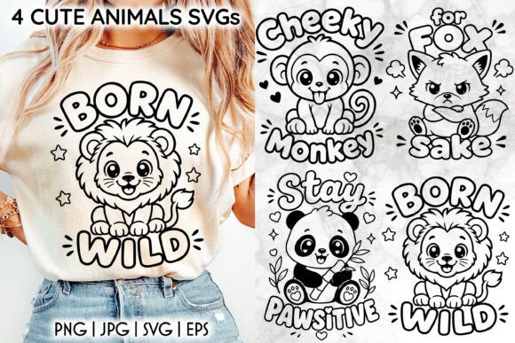Cute Wild Animal SVG, Lion PNG, Monkey Graphics for Crafts