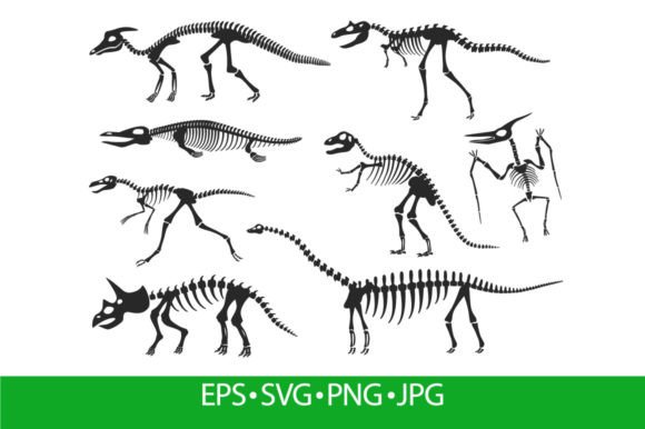 Dinosaurs Skeleton Silhouette Graphics & Illustrations