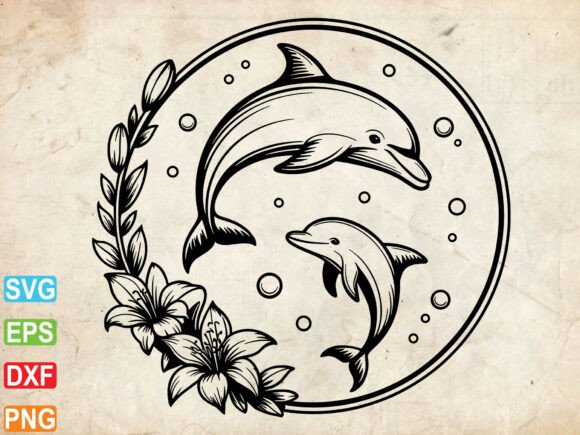 Floral Dolphin SVG for Cricut, Sea Animal