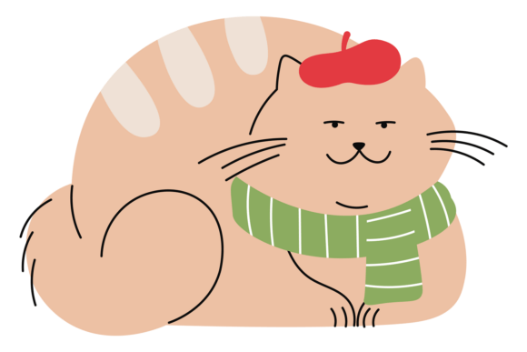 Funny Cat in Green Scarf and Red Hat Graphics