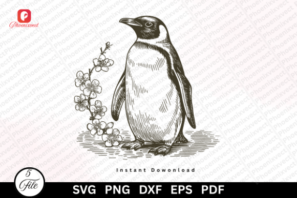 Hand Drawn Coastal Vintage Penguin SVG Graphics