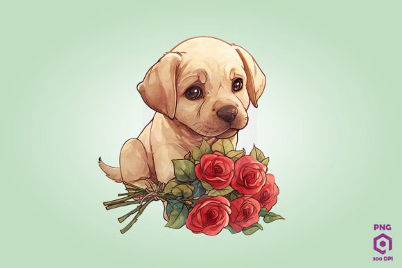 Labrador Retriever Giving Flowers Graphics