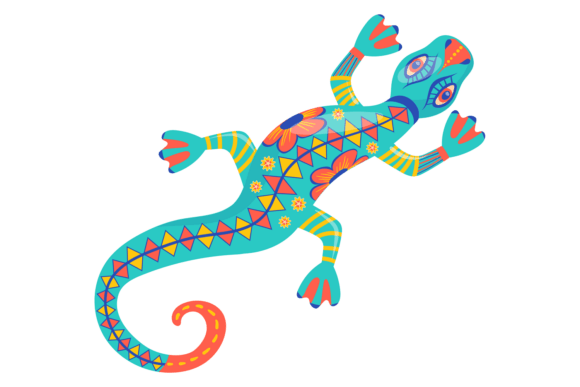 Lizard with Ornate Folk Pattern. Ethnic Graphics
