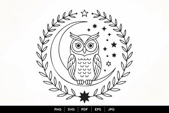 Mystic Owl Moon Wreath SVG: Graphics & Illustrations for Brand Magic