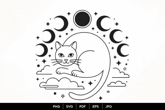 Mystical Moon Cat SVG Design: Graphics & Illustrations