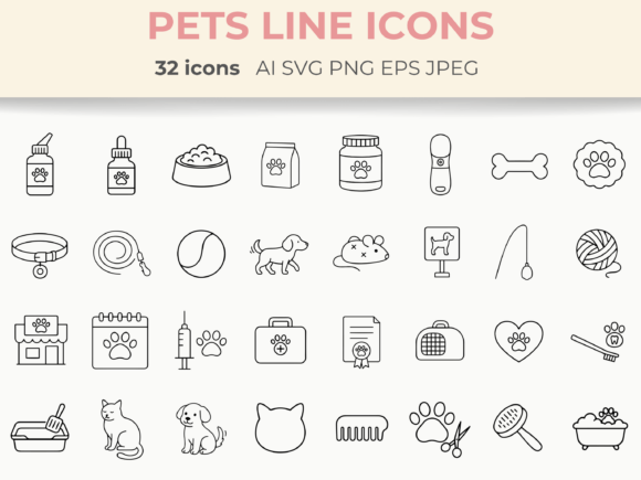 Pet Care Line Icons Minimal Animal SVG Graphics