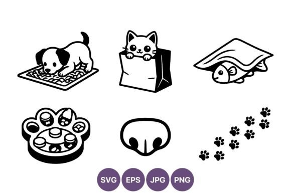 Pet Icon Set Line Art Animals: Graphics & Illustrations