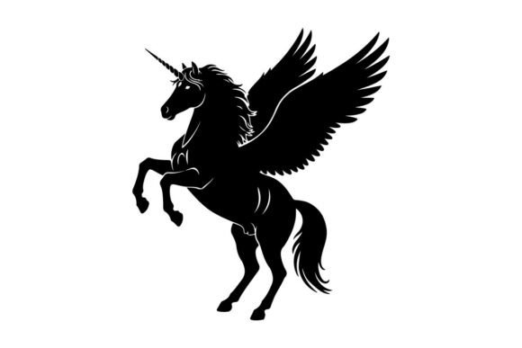 Silhouette of a Mythical Winged Unicorn Graphics & Illustrations