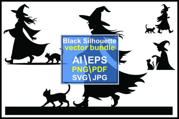 Silhouette Witches Cats Walking Interact