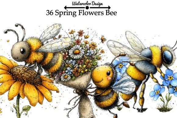 Spring Flowers Bee PNG Clipart: Graphics & Illustrations for Local Branding
