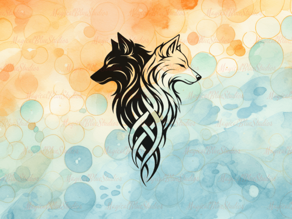 Tribal Wolf Duo SVG PNG Graphics & Illustrations